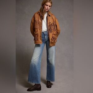 Free People Knox Vegan Suede Fringe Studded Jacket in Oiled Oak